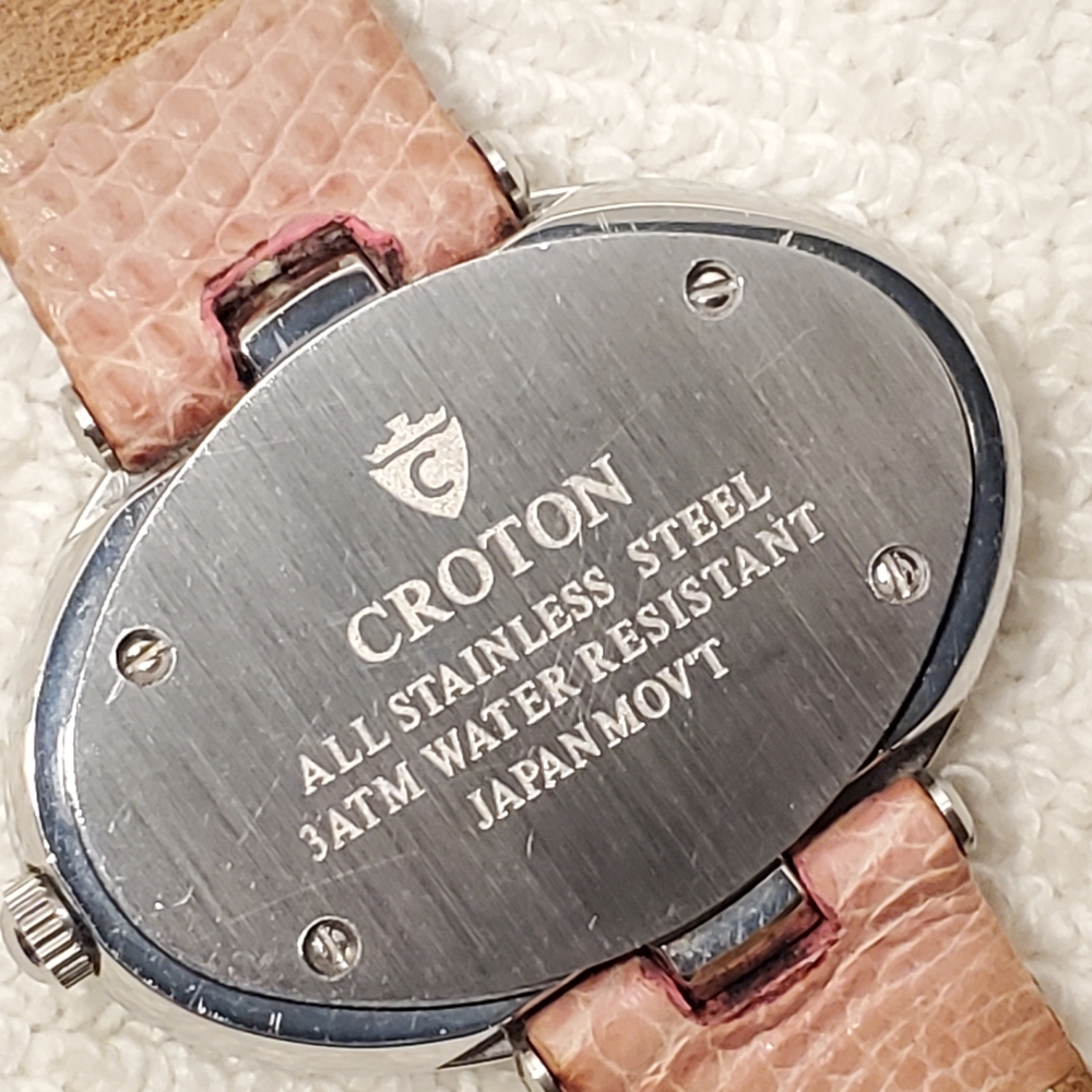 Croton Diamonds Bezel Women's Watch Pink Genuine Strap Mother Pearl Dial Vintage - Picture 11 of 12